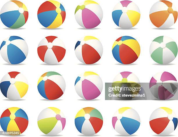 colorful summer beach ball vector illustration collection set - beach ball stock illustrations