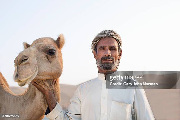 camel herder with camels at camel farm - arab old man fotografías e imágenes de stock