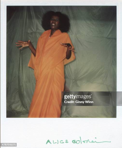 Jazz musician and composer Alice Coltrane poses for a Polaroid portrait circa 1975 in Los Angeles, California. .