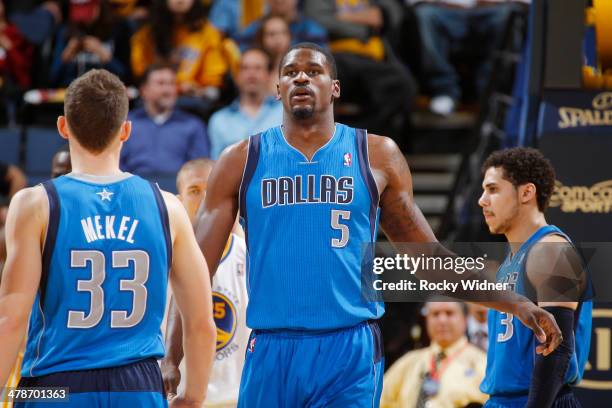 Bernard James of the Dallas Mavericks in a game against the Golden State Warriors on March 11, 2014 at Oracle Arena in Oakland, California. NOTE TO...