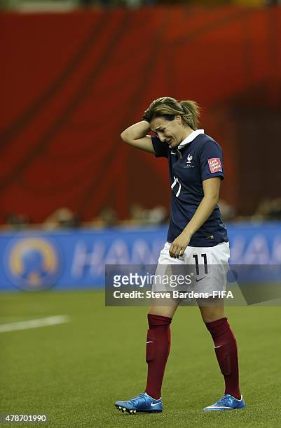 Claire Lavogez of France looks dejected after her penalty is saved during the FIFA Women's World Cup 2015 quarter final match between Germany and...