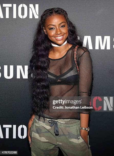 Singer Justine Skye attends a Roc Nation curated Samsung exclusive concert at Samsung Studio LA on June 26, 2015 in Los Angeles, California.