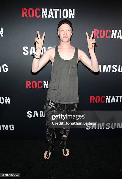 Model Shaun Ross attends a Roc Nation curated Samsung exclusive concert at Samsung Studio LA on June 26, 2015 in Los Angeles, California.