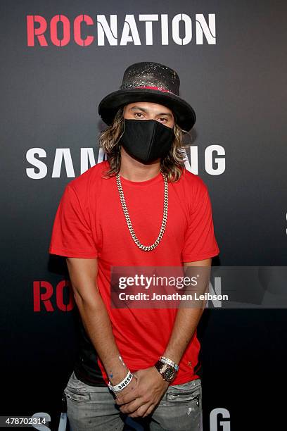 Graffiti artist Alec Monopoly attends a Roc Nation curated Samsung exclusive concert at Samsung Studio LA on June 26, 2015 in Los Angeles, California.