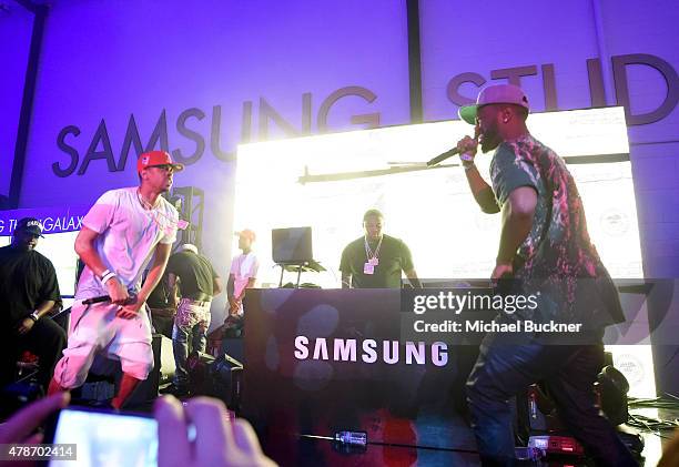 Recording artists RJ and rapper Casey Veggies perform onstage at a Roc Nation curated Samsung exclusive concert at Samsung Studio LA on June 26, 2015...