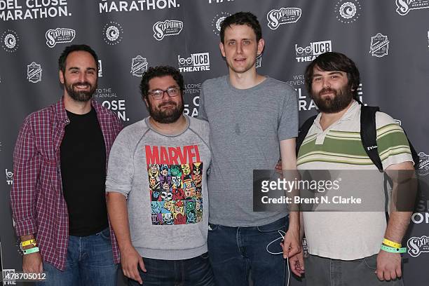 Comedians Anthony King, Bobby Moynihan, Zach Woods and John Gemberling arrive for the 17th Annual Del Close Improv Comedy Marathon cocktail reception...