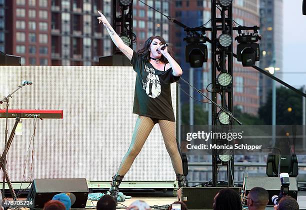 Adore Delano performs at the New York City Pride 2015 Rally at Pier 26 on June 26, 2015 in New York City.