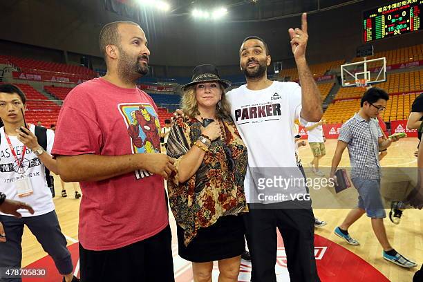 Star Tony Parker visits China with mother on June 26, 2015 in Shaoxing, Zhejiang province of China.