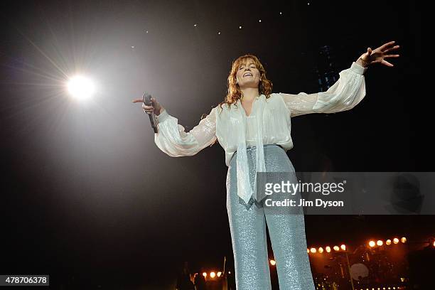 Florence Welch of Florence And The Machine performs live on the Pyramid stage during the first day of the Glastonbury Festival at Worthy Farm, Pilton...