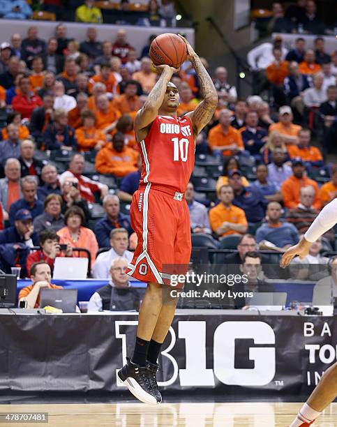 LaQuinton Ross of the Ohio State Buckeyes shoots the ball in the game against the Nebraska Cornhuskers during the Quarterfinals of the Big Ten...