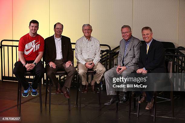McCarron, David Cutcliffe, Dick Vermeil, Ron Jaworski and Lou Tilley attend the 77th Annual Maxwell Football Club Discussion Table at Ovation Hall at...