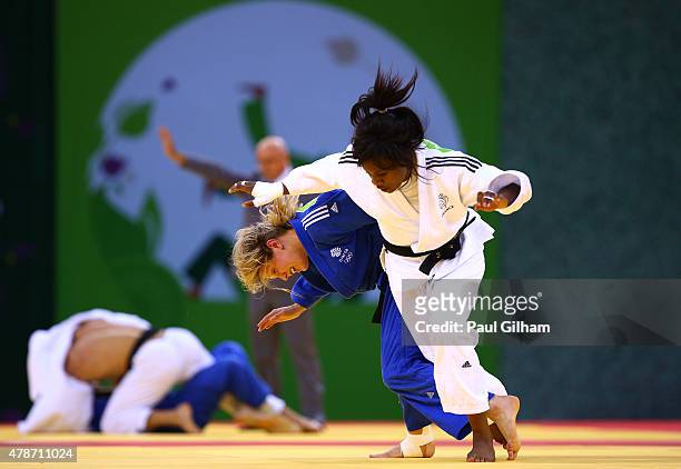 Madeleine Malonga of France and Gemma Gibbons of Great Britain compete in the Women's Judo -78kg round of 32 contest during day fifteen of the Baku...