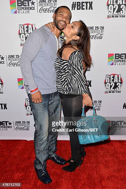 Actor Aaron D. Spears and Estela Lopez Spears attend the BETX Late Night after party with Marcellus Wiley and Jermaine Dupri during the 2015 BET...