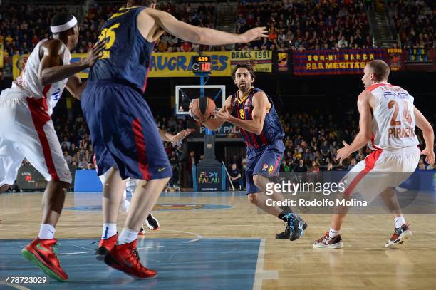 Victor Sada, #8 of FC Barcelona in action during the 2013-2014 Turkish Airlines Euroleague Top 16 Date 10 game between FC Barcelona Regal v...