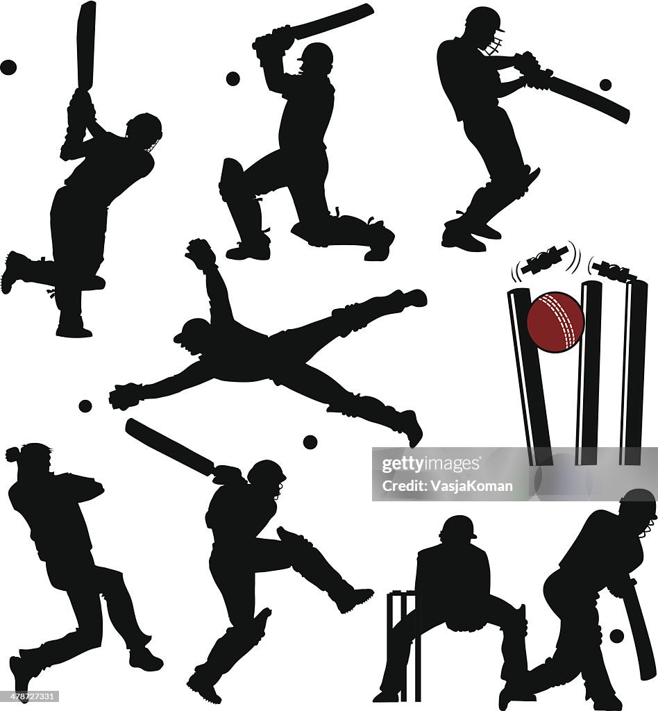 Cricket-Spieler Silhouetten