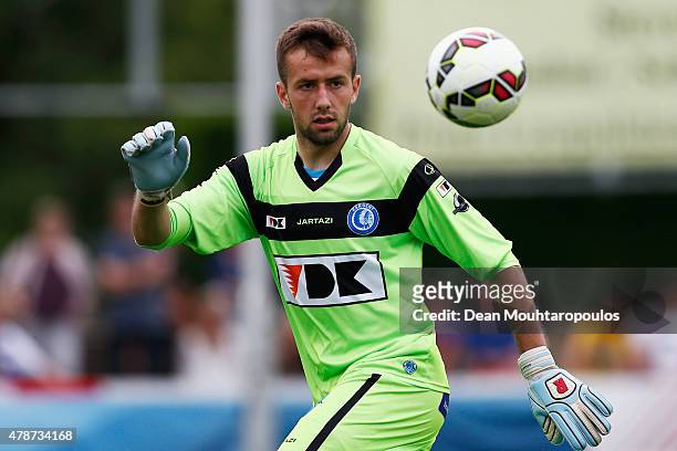 Goalkeeper, Damjan Shishkovski of KAA Gent in action during the pre season friendly match between KSV Oudenaarde and KAA Gent held at Burgemeester...