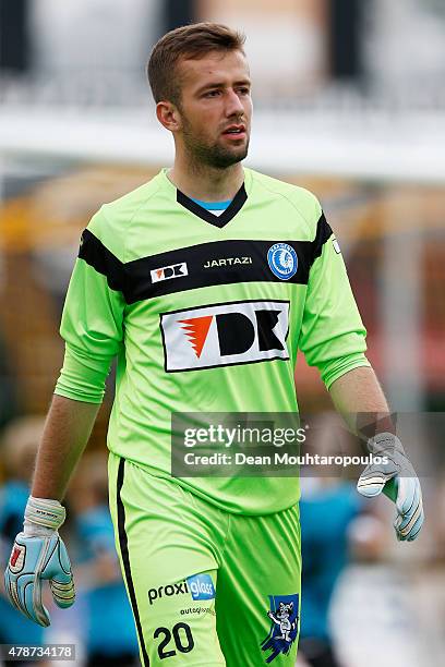 Goalkeeper, Damjan Shishkovski of KAA Gent in action during the pre season friendly match between KSV Oudenaarde and KAA Gent held at Burgemeester...