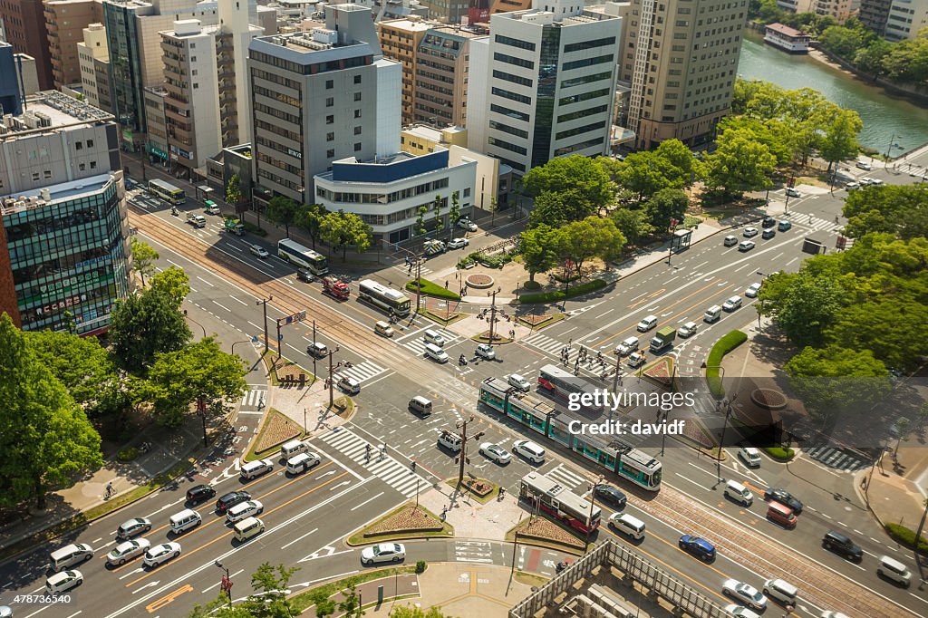 Hiroshima Downtown Skyline Crossing Aerial