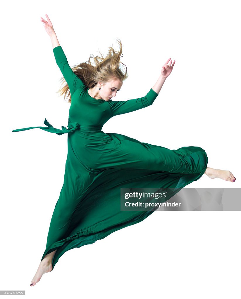 The dancer in midair isolated on white