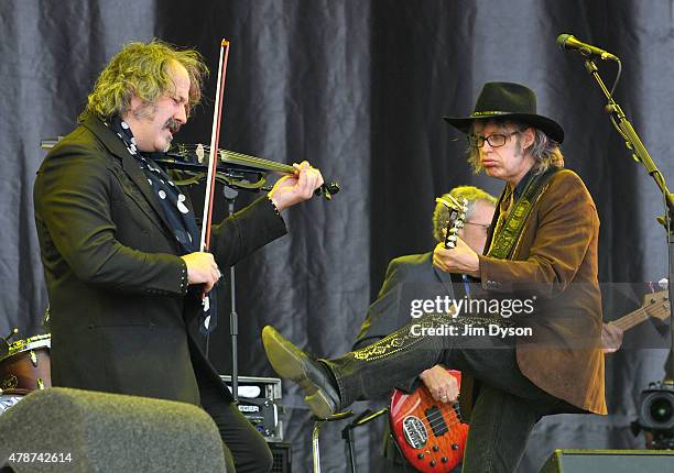 Mike Scott and Steve Wickham of The Waterboys perform live on the Pyramid stage during the second day of Glastonbury Festival at Worthy Farm, Pilton...