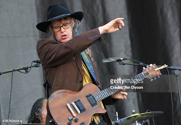 Mike Scott of The Waterboys performs live on the Pyramid stage during the second day of Glastonbury Festival at Worthy Farm, Pilton on June 27, 2015...