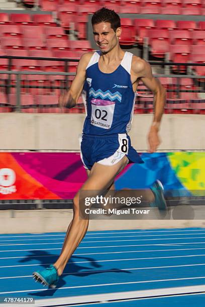Federico Bruno of Argentina leads in Men's 1500m during day eight of the X South American Games Santiago 2014 at Estadio Nacional de Santiago on...
