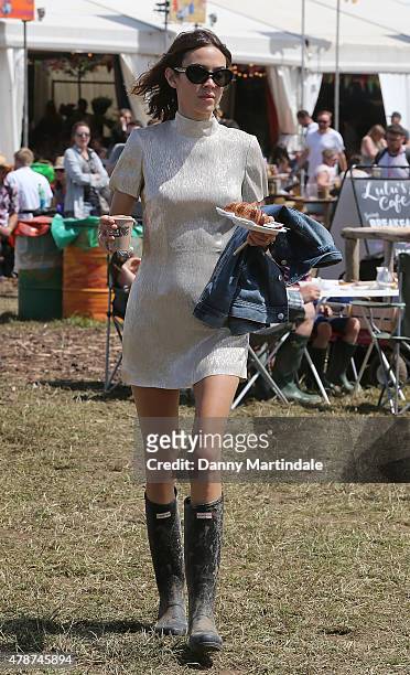Alexa Chung attends the Glastonbury Festival at Worthy Farm, Pilton on June 27, 2015 in Glastonbury, England.