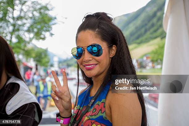 Playmate Mia Gray poses for a picture during the Ischgl Cart Trophy 2015 on June 27, 2015 in Ischgl, Austria.