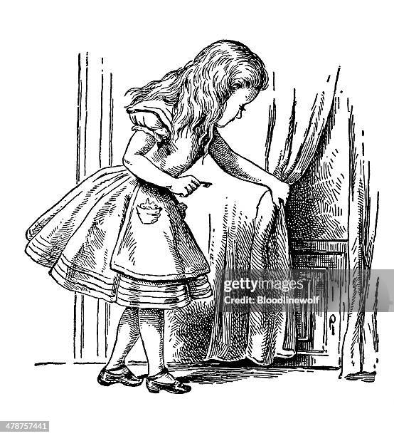 curious alice, alice's adventures in wonderland - alice stock illustrations