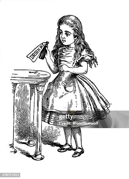 the potions, alice's adventure in wonderland - alice stock illustrations