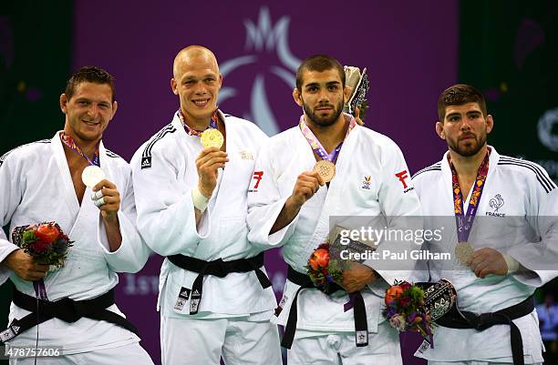 Silver medalist Lukas Krpalek of the Czech Republic, gold medalist Henk Grol of the Netherlands and bronze medalists Toma Nikiforov of Belgium and...