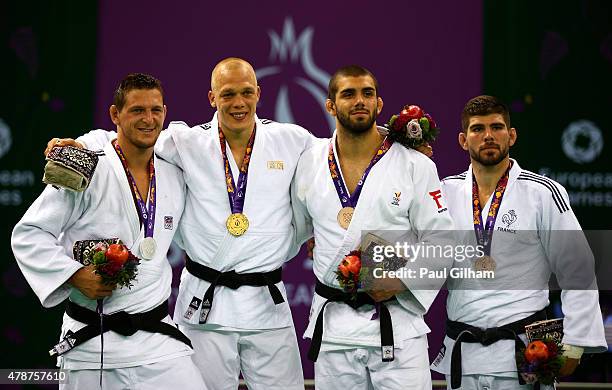 Silver medalist Lukas Krpalek of the Czech Republic, gold medalist Henk Grol of the Netherlands and bronze medalists Toma Nikiforov of Belgium and...