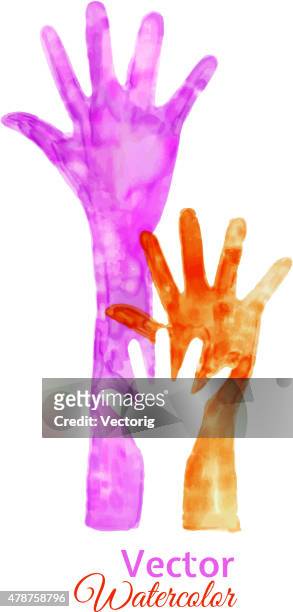 watercolor painting of raised hands - clip art family stock illustrations