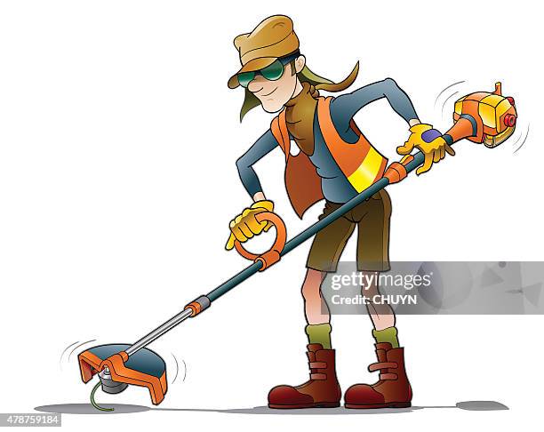 ilustrações, clipart, desenhos animados e ícones de gardner - weed wacker