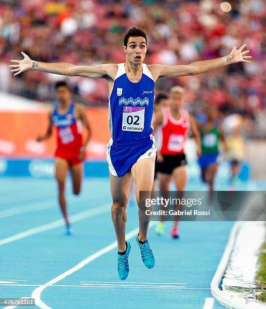 Federico Bruno of Argentina wins the gold medal in Men's 1,500m during day eight of the X South American Games Santiago 2014 at Estadio Nacional de...