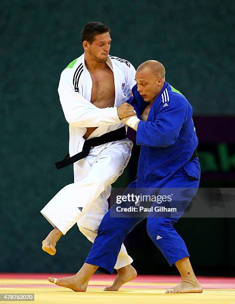 Lukas Krpalek of the Czech Republic and Henk Grol of the Netherlands compete during the Men's Judo -100kg gold medal final during day fifteen of the...