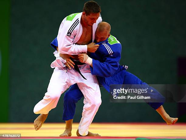 Lukas Krpalek of the Czech Republic and Henk Grol of the Netherlands compete during the Men's Judo -100kg gold medal final during day fifteen of the...