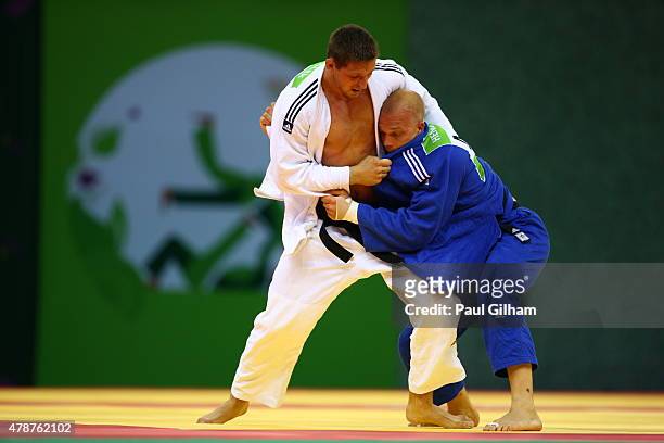 Lukas Krpalek of the Czech Republic and Henk Grol of the Netherlands compete during the Men's Judo -100kg gold medal final during day fifteen of the...