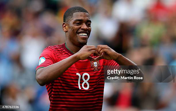 Ivan Cavaleiro of Portugal celebrates after scoring the 3rd goal during the UEFA European Under-21 semi final match Between Portugal and Germany at...