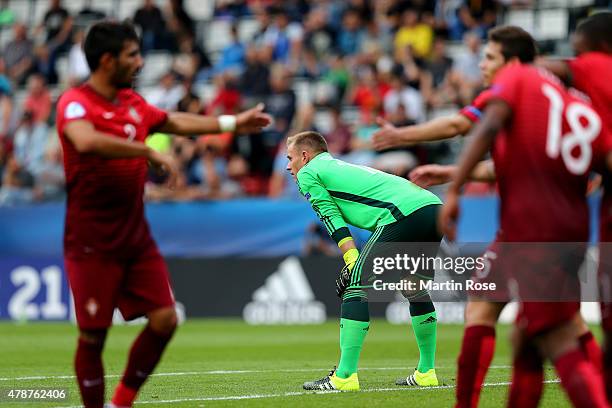 Marc Andre ter Stegen, goalkeeper of Germany looks dejected during the UEFA European Under-21 semi final match Between Portugal and Germany at Ander...