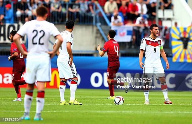 Kevin Volland of Germany reacts during the UEFA European Under-21 semi final match Between Portugal and Germany at Ander Stadium on June 27, 2015 in...