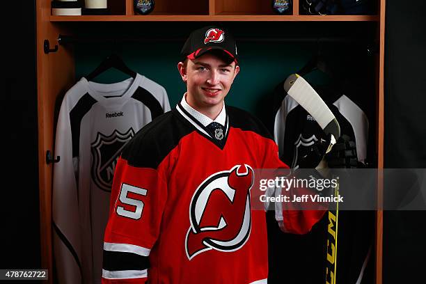 Blake Speers poses for a portrait after being selected 67th by the New Jersey Devils during the 2015 NHL Draft at BB&T Center on June 27, 2015 in...