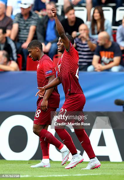 Ricardo of Portugal celebrates after scoring the 2nd goal during the UEFA European Under-21 semi final match Between Portugal and Germany at Ander...