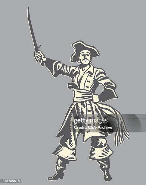 pirate lifting sword - sword stock illustrations
