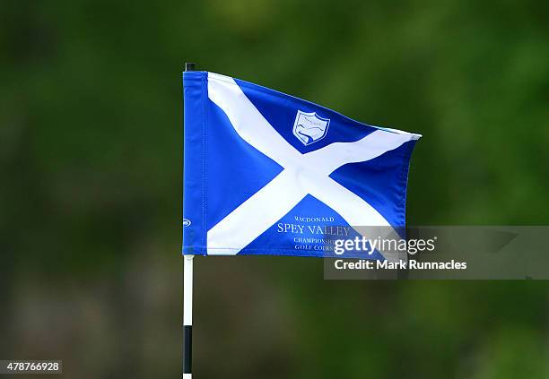 Pin flag flutters as the wind picks up during the third round of the 2015 SSE Scottish Hydro Challenge at the MacDonald Spey Valley Championship Golf...