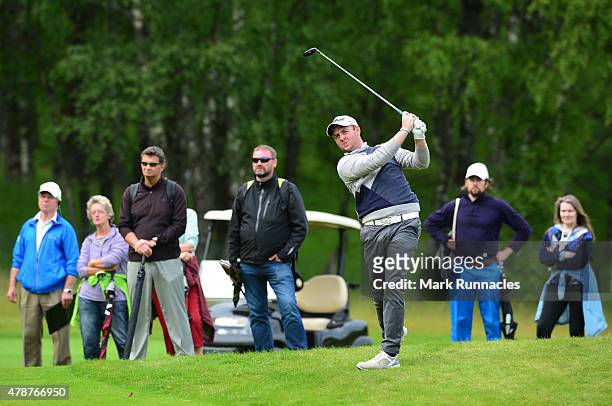 Max Orrin of England in action during the third round of the 2015 SSE Scottish Hydro Challenge at the MacDonald Spey Valley Championship Golf Course...
