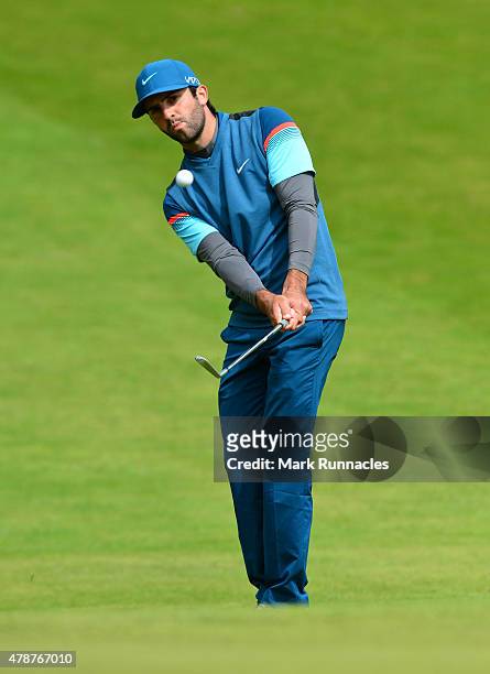 Joel Stalter of France in action during the third round of the 2015 SSE Scottish Hydro Challenge at the MacDonald Spey Valley Championship Golf...