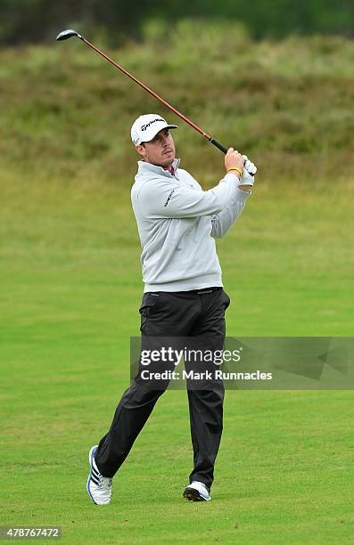 Ryan Evans of England in action during the third round of the 2015 SSE Scottish Hydro Challenge at the MacDonald Spey Valley Championship Golf Course...