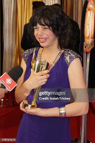 Gabrielle Marion-Rivard, winner of the Best Perfomance by an Actress in a Leading Role attends the Canadian Screen Awards CBC Broadcast Gala at Sony...