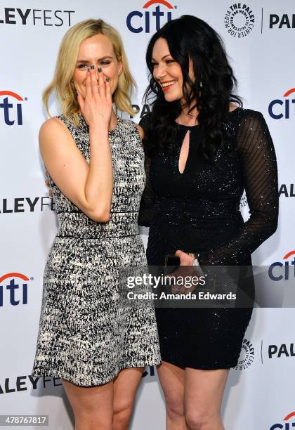 Actresses Taylor Schilling and Laura Prepon arrive at the 2014 PaleyFest - "Orange Is The New Black" event at the Dolby Theatre on March 14, 2014 in...